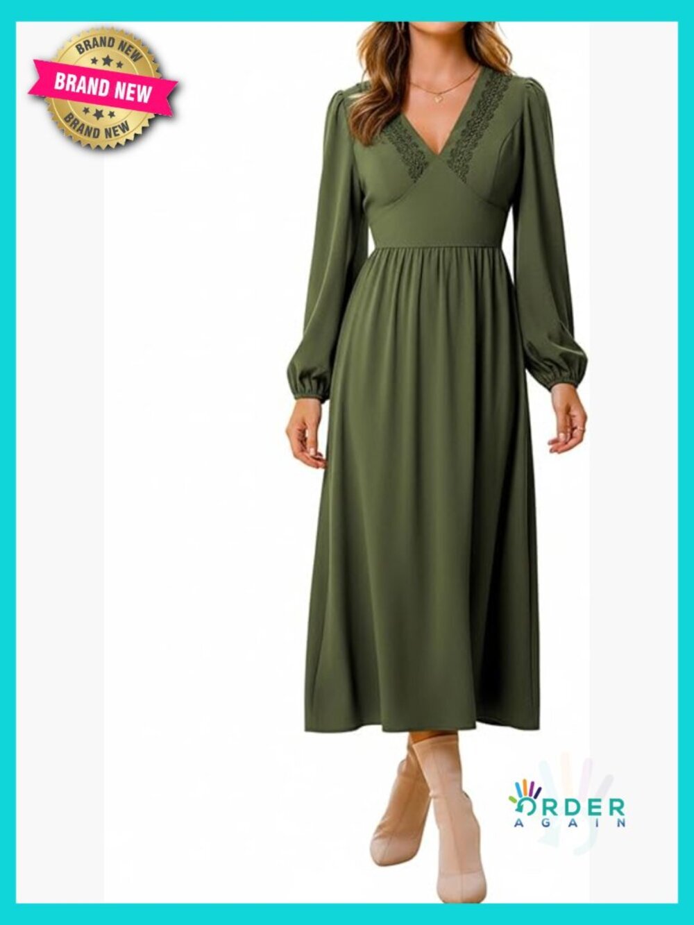 Flowy Maxi Dress Long Sleeve V Neck Smocked Waist Wedding Guest Midi